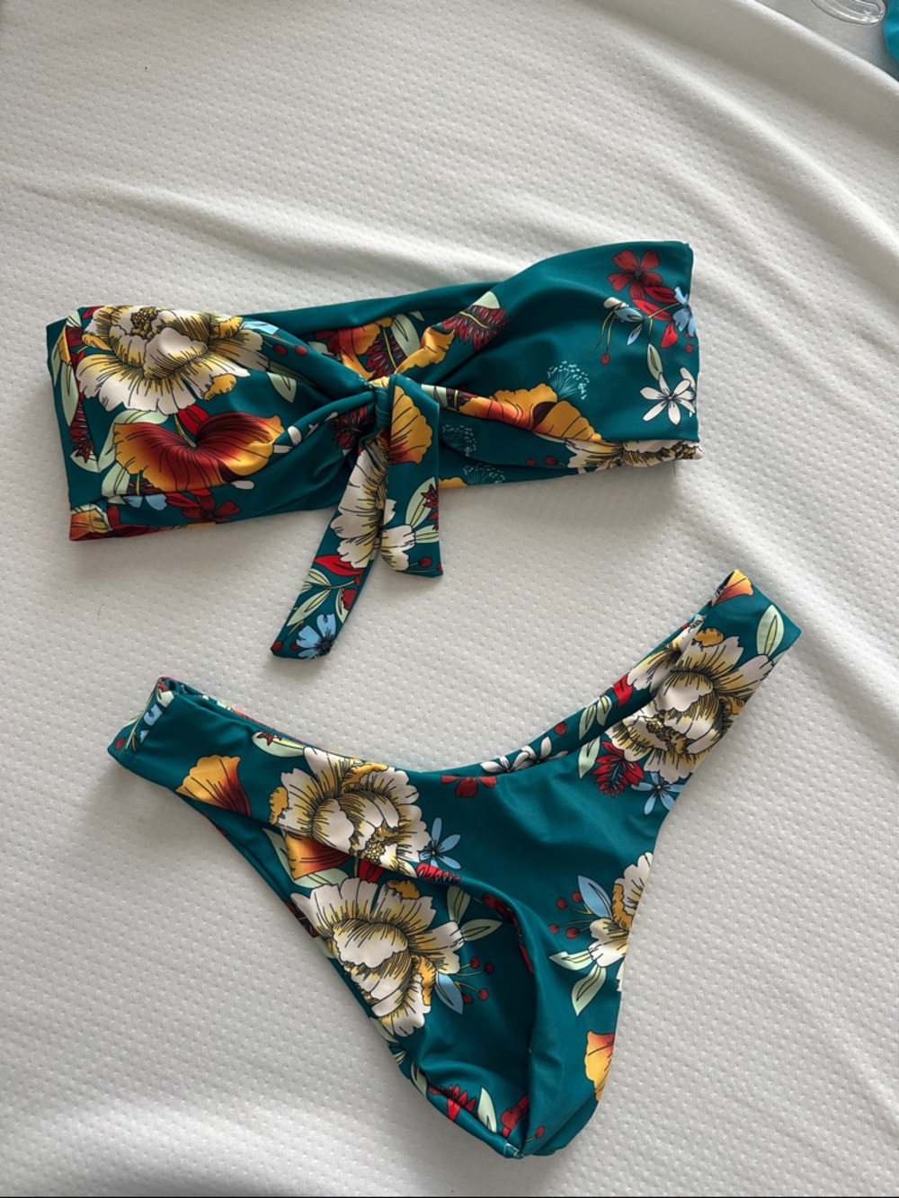 Zaful Teal Floral Bandeau Bikini Set